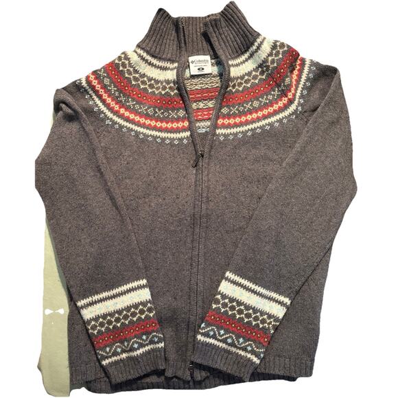Vintage Y2k COLUMBIA Sweater M Fair Isle Full Zip Cotton Angora Cardigan Medium - Picture 8 of 10